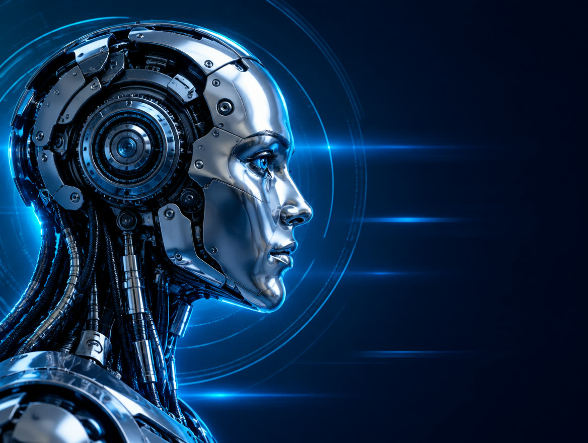 Chromowana głowa robota